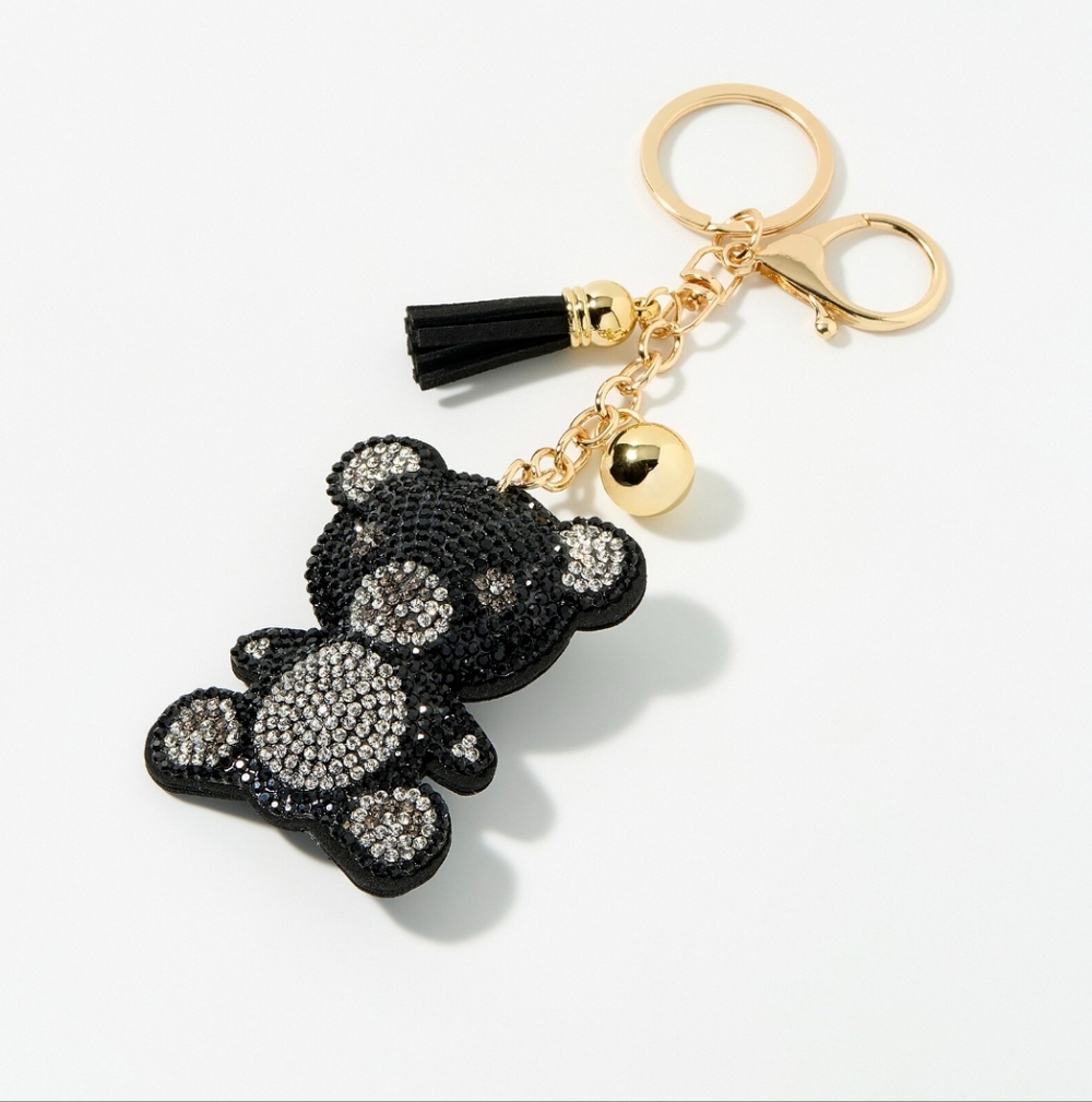 Rhinestone Black and Silver Bear Keychain Bag Charm NWT